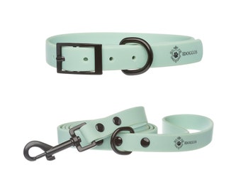 Sea Green Dog Collar and Leash waterproof Set by iDoggos, Best Seller Pet Collar and Leash Set, High Quality & Handmade Dog Collar + Leash k