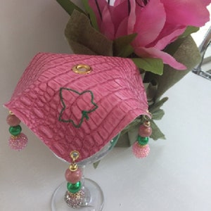 AKA Soror Drink Cover |Divine 9| Ivy Leaf Pearls| Greek Ladies | Pink and Green Sorority (to add initials message me for turn around time).