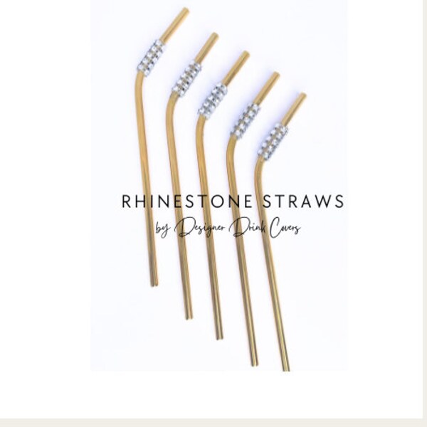 Rhinestone Gold Straw | Crystal Straw| 8.5-inch Stainless Steel | Straws for Cruises | Reusable fits 20 oz, 30oz Glass, Eco-Friendly