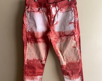 Upcycled Cropped Denim Pants. Naturally Dyed with Madder. Gap label Size 28 (6). Mid Rise Skinny Leg Cropped Trousers. Sustainable Clothing.