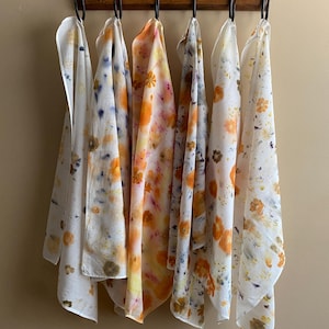 Limited One-of-a Kind Organic Cotton Floral Bandana, Botanically Dyed.Naturally Dyed Hair Tie or Head Wrap. Pet Bandana. Gift For Everyone.