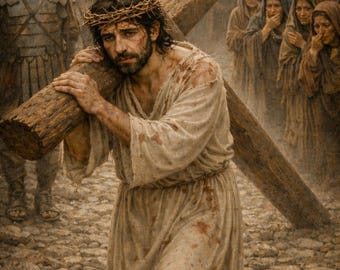 Jesus trägt Kreuz Wandkunst, Weg nach Golgatha Christian Poster, religiöser Druck (digitaler Download)