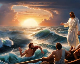 Jesus geht auf dem Wasser, Wunder von Jesus, Printable DIY, Bibel Vers Kunst