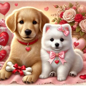心から愛しています - 愛らしいバレンタインの子犬。グリーティング カードのデザイン。デジタル ダウンロード