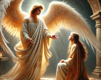 Christliche Verkündigung Kunst Print - Engel Gabriel und Jungfrau Maria, religiöser digitaler Download, druckbare christliche Wandkunst