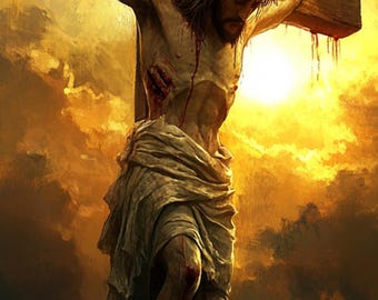 Inspirierende christliche Kunst Jesus befindet sich am Kreuz - 'Es ist vollendet' Johannes 19:30 - Heilskunst - Herunterladen und drucken