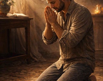Mann betend Kunstdruck, christliches Wohndekor (Digitaler Download JPG 300 DPI)