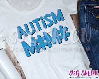 Autism Mama Matching Family Awareness Puzzle Piece Cut File svg eps dxf jpeg png Cricut Design Space Silhouette Studio Cameo Sublimation