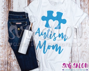 Autism Mom Matching Family Awareness Puzzle Piece Cut File svg eps dxf jpeg png Cricut Design Space Silhouette Studio Cameo Sublimation