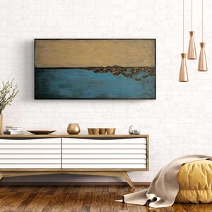 Tableau mural original peint à la main "Océan et rochers" 60x120x4cm, acrylique sur toile avec structure/effet 3D