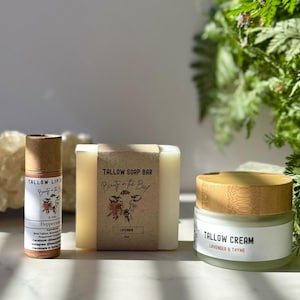 Tallow Skincare Trio – Cream, Lip Balm, Soap Bar Bundle and SAVE