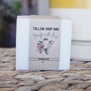 Fragrance Free - Beef Tallow Soap Bar | Unscented Handmade Soap | Gentle Natural Skincare