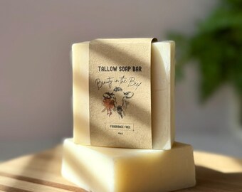 Tallow Soap Bar - Fragrance Free | Unscented Handmade Soap | Gentle Natural Skincare