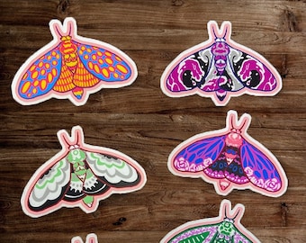PRIDE Moth stickers Vol. 2 -  Agender, Asexual, Genderqueer, Genderfluid, Poly, Pan