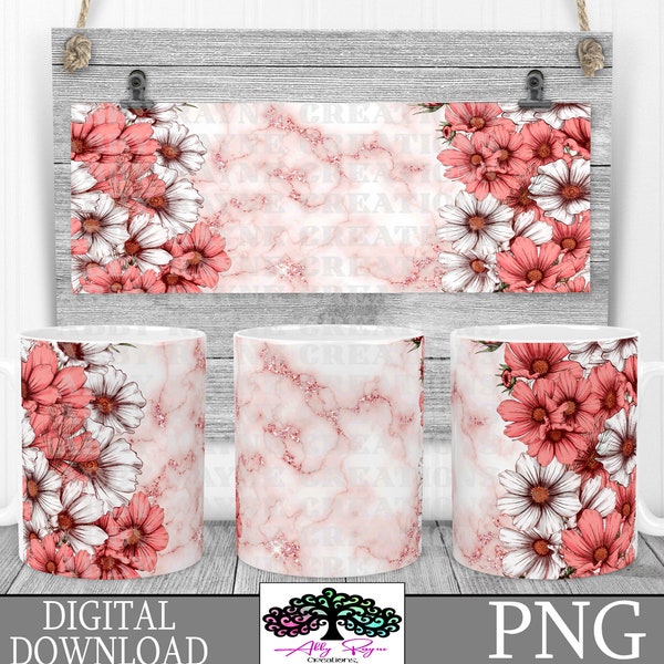 Floral 11oz Mug Sublimation Design PNG, 11OZ Coffee Mug Design, Mug Design Wrap, Mother's Day 11oz Mug, 11 oz Mug Wrap PNG Digital Download