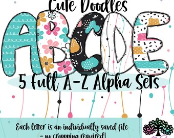 Clip Art Letters PNG Bundle | Doodle Alphabet, Printable Alphabet for Crafts, Sublimation, Stickers, Digital Fonts, Preppy Letter Sets