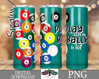 Billiards Tumbler Wrap: Funny Pool Balls Design (PNG Digital Download)