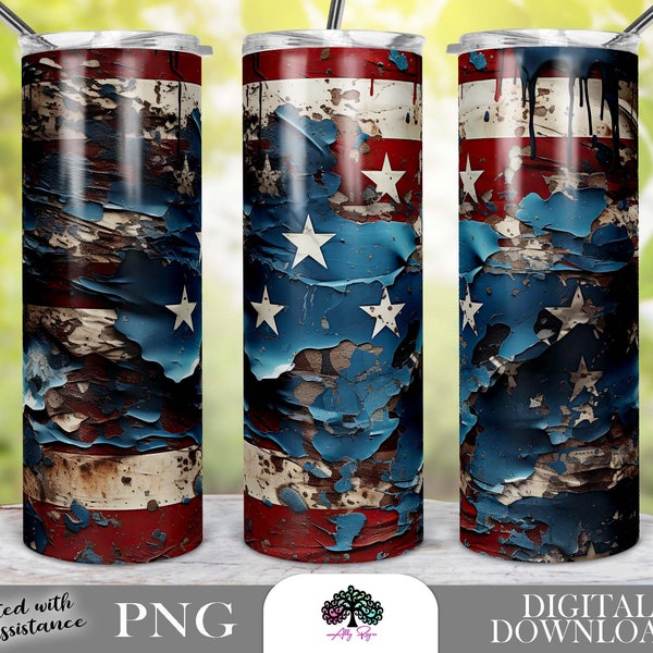 American Flag Tumbler Wrap for Men 20oz Skinny Tumbler Sublimation Design Digital Download, Distressed Metal Flag, Men Tumbler Wrap PNG