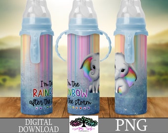 Rainbow Baby Bottle PNG Sublimation Wrap, Elephant Design for 8 oz Baby Bottles, Nursery Decor, Rainbow Baby Art, Digital Download