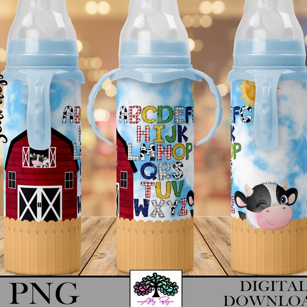 Alphabet Farm Animals BABY BOTTLE Wrap Sublimation PNG Digital Design | Farm Boy's Bottle Tumbler Wrap | Digital Download | Baby Products