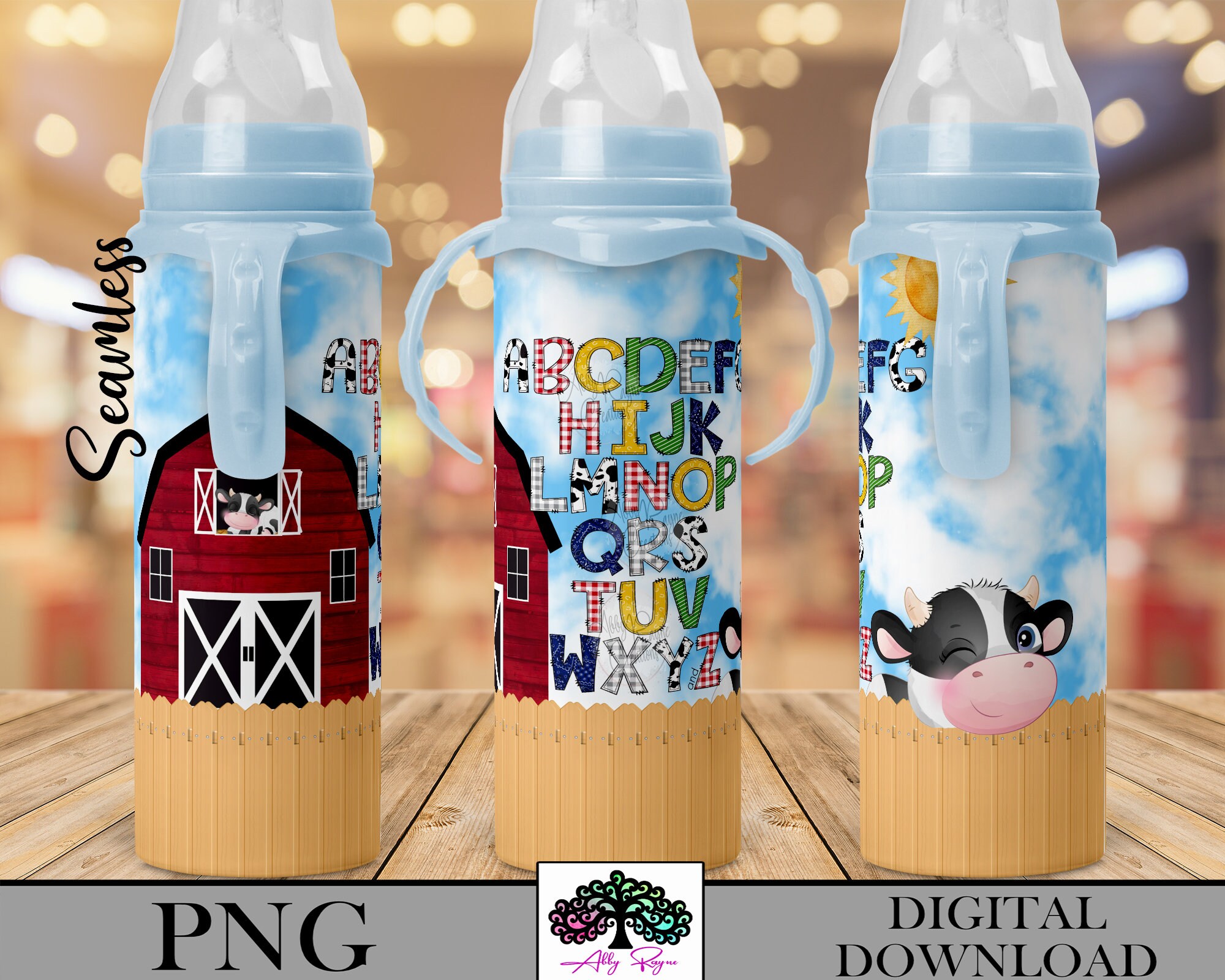 Alphabet Farm Animals BABY BOTTLE Wrap Sublimation PNG Digital Etsy