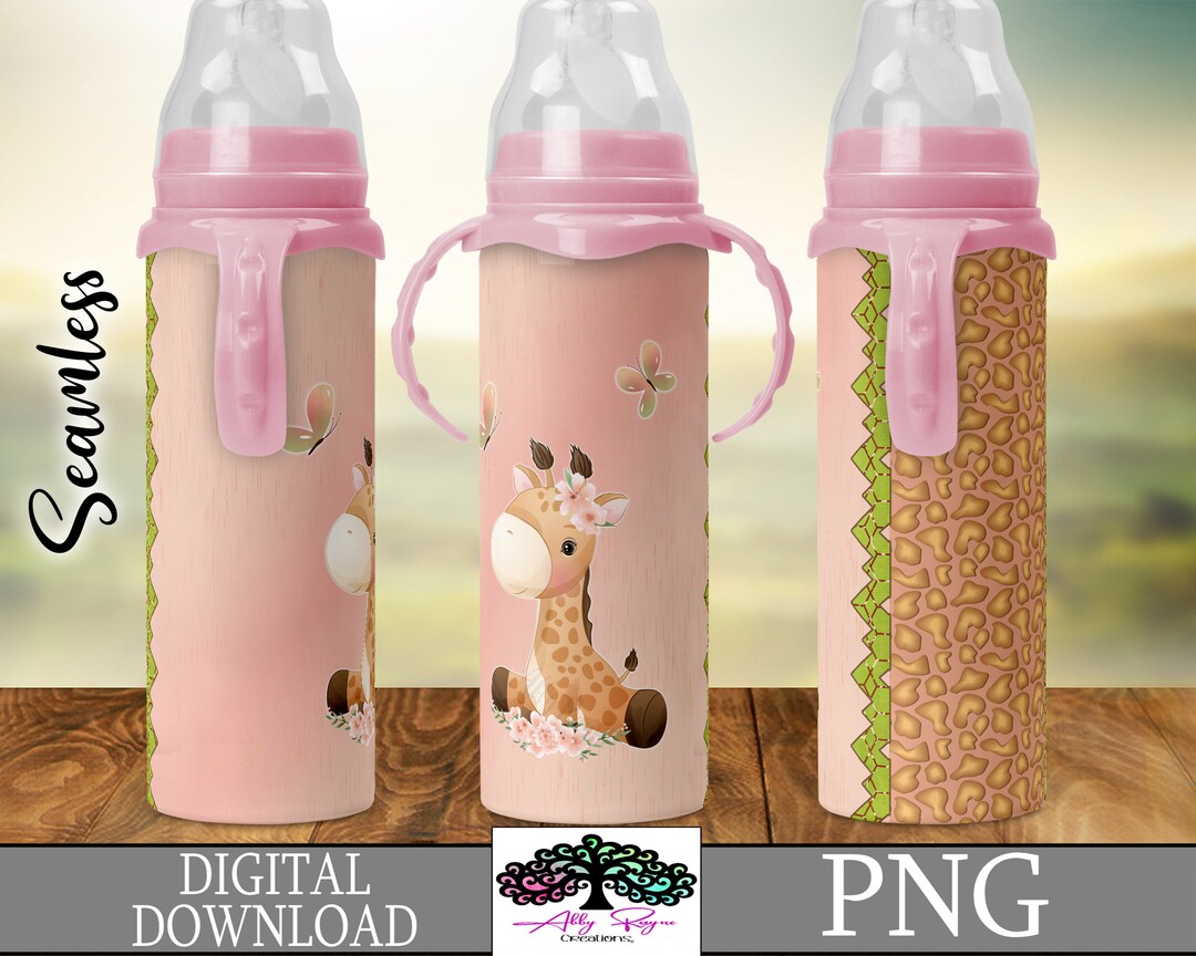 Baby Giraffe BABY BOTTLE PNG Sublimation Wrap, Animal Print, Digital