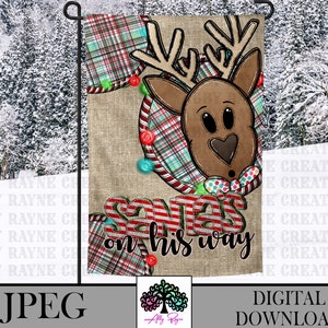 Reindeer Christmas Garden Flag Design: Winter Yard Decor (JPEG Digital Download)