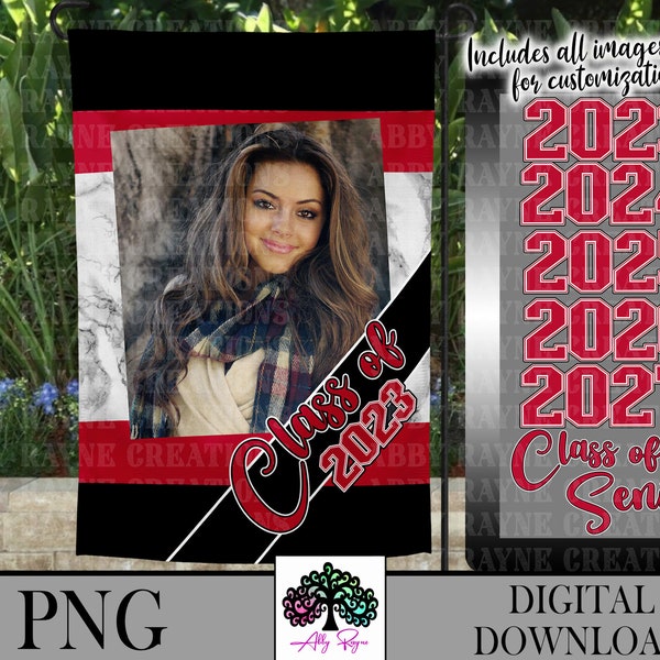 Class of 2024 Senior Graduation Garden Flag PNG Sublimation Designs, High School Colors Red Black, Digital Download