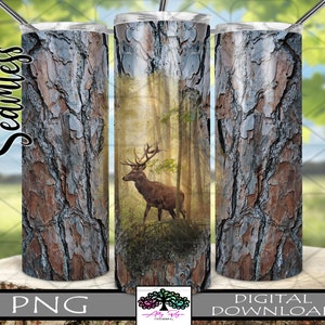Deer Hunting Tumbler Wrap PNG: Seamless 20oz Skinny Design (Digital Download)