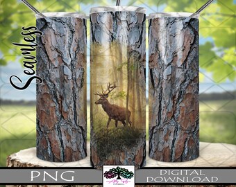Deer Hunting Tumbler Wrap PNG: Seamless 20oz Skinny Design (Digital Download)