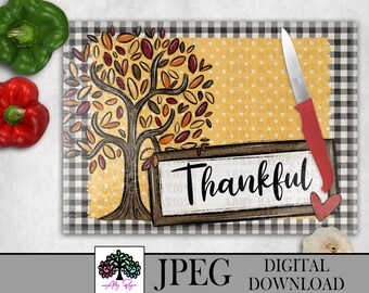 Fall Thanksgiving Cutting Board Sublimation file, Digital Download, Sublimation JPEG Glass Cutting Board Printable, Thankful, Autumn