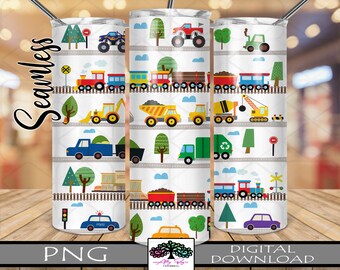 Transportation Trucks Trains and Cars 20 oz and 30oz Skinny Seamless Tumbler Sublimation Designs, Tumbler Wrap PNG, Digital Download