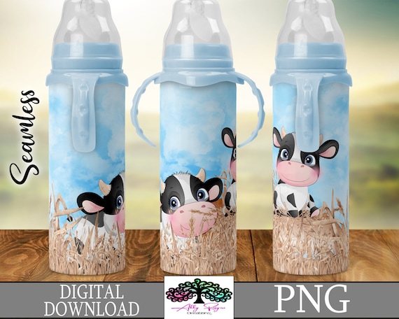 Cow Farm BABY BOTTLE PNG Seamless Sublimation Wrap, Digital Download