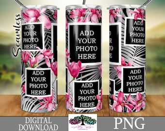 Magnolia Floral Photo Tumbler Wrap Picture Inserts PNG, 20 oz Skinny Seamless Tumbler Sublimation Design, Tumbler PNG Digital Download