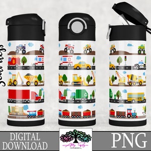 Diseños de sublimación de trenes y autos para tazas infantiles, vaso infantil de 12 oz, archivo PNG de sublimación sin costuras, descarga digital, envoltura infantil PNG