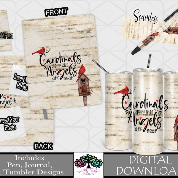 When Cardinal Appear Angels Are Near Photo Pen, Journal and Tumbler PNG Design Set Digital Download Sublimation PNG