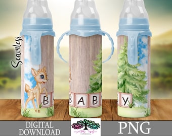 Baby Deer 8 oz Baby Bottle PNG Sublimation Wrap, Woodland Animal Nursery Decor, Seamless Digital Download for Kid Tumbler
