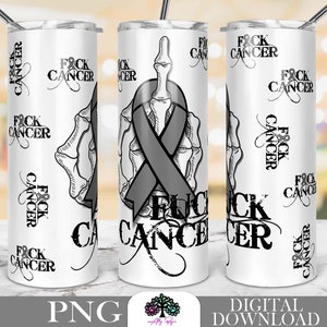 Vaso delgado de 20 oz para supervivientes de cáncer (diseño de sublimación PNG, descarga digital), envoltura para vaso con mensaje "Cáncer cerebral", envoltura para vaso con cinta gris