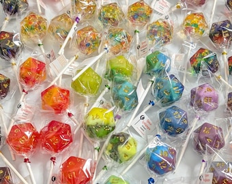 D20 Dice Lollipop set of 8 - board game/ D&D party themed birthday party favors, cake toppers, special event gifts, just because gifts
