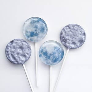 Full Moon Lollipop set of 16 - outer space party themed birthday party favors, cake toppers, special event gifts, just because gifts