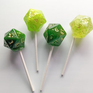 D20 Dice Lollipop set of 4 - board game/ D&D party themed birthday party favors, cake toppers, special event gifts, just because gifts