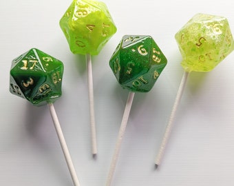 D20 Dice Lollipop set of 12 - board game/ D&D party themed birthday party favors, cake toppers, special event gifts, just because gifts