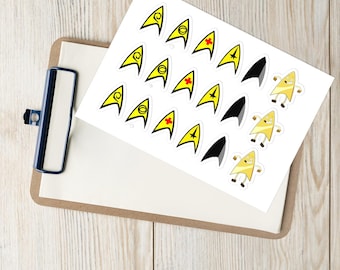 Hoja de pegatinas brillantes de la Academia de la Flota Estelar: calcomanías de ciencia ficción para portátiles y manualidades