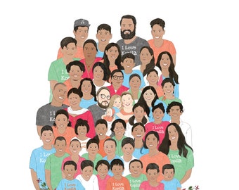 FAMILY of 20 members custom portrait; Big family portrait; Can include humans or pets