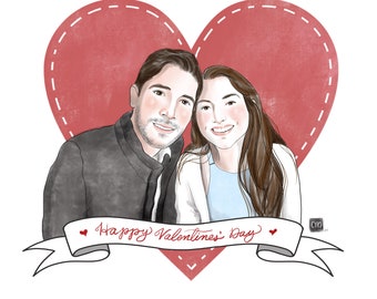 Valentine's Day portrait; Boyfriend and Girlfriend; Saint Valentine's Card; Romantic gift for her; Unique portrait of couple; Newly weds