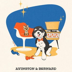 2 MASCOTAS Retrato retro personalizado; Dibujo animado de perro o gato; Estilo moderno de mediados de siglo; Retrato de mascota; Regalo para amantes de los perros, amantes retro, mamá, cumpleaños