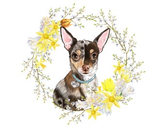 Chihuahua dog portrait; Artistic dog portrait; Digital pet portrait; Pet illustration; Dog drawing; Custom pet portrait; Dog print
