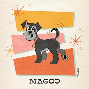 1 PET Retro portrait; Dog cartoon; Midcentury Modern illustration; Schnauzer cartoon; Gift for girlfriend, boyfriend, husband, pet loss