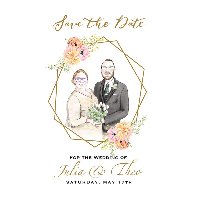 Wedding Announcement Bride and Groom Portrait Save the Date Etsy