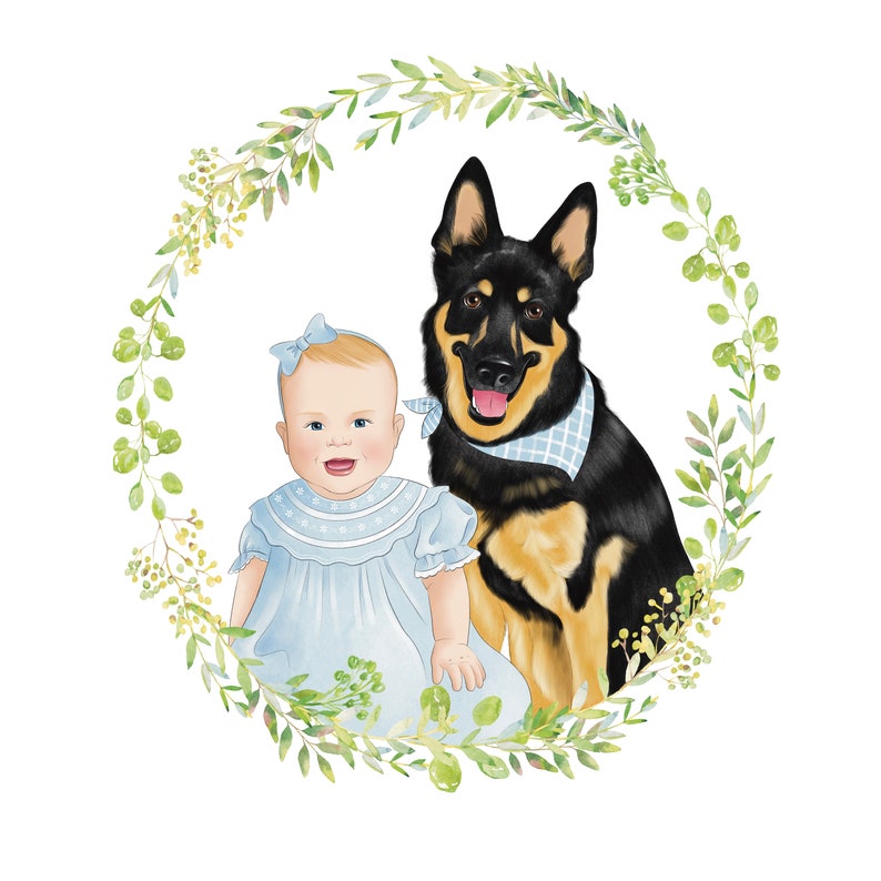 1 PERSON 1 PET Custom portrait Custom dog portrait Pet and owner drawing You and your pet Gift for girlfriend or wife image 6